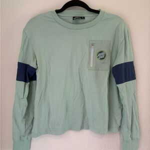 Santa Cruz Skateboards Mint and Navy Long Sleeve Tee